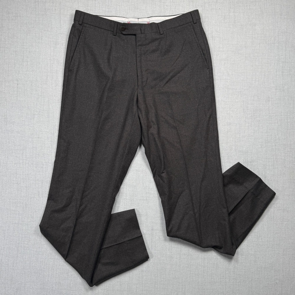 Isaia Napoli Dress Pants Straight Leg Stretch Wool Gray Cuffed Italy Size 50